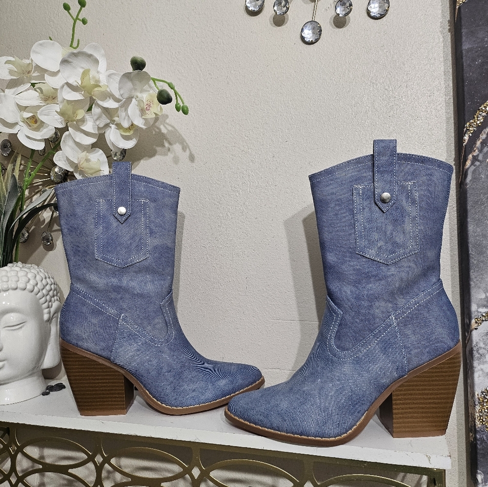 Blue Denim Western Boots